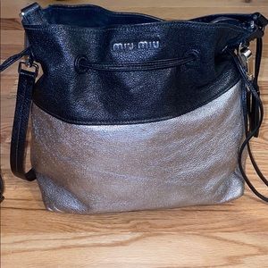 Miu miu silver and black crossbody drawstring bag